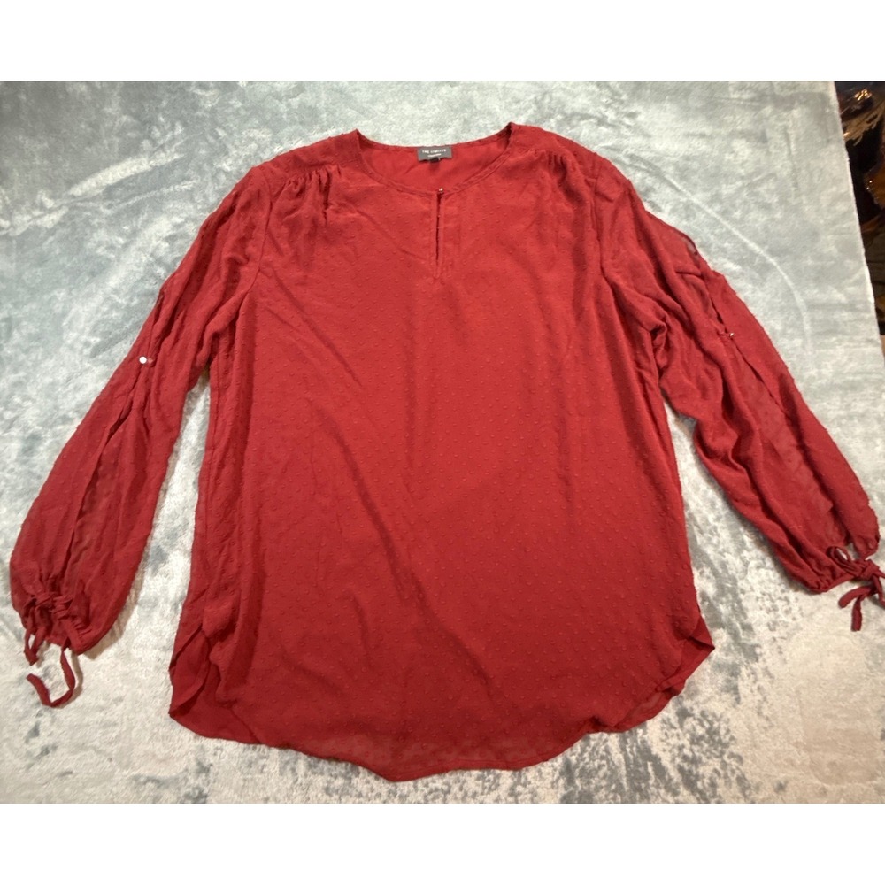 The Limited Women XL Burgundy Swiss Dot Split Tie Sleeve Blouse Cold Shoulder